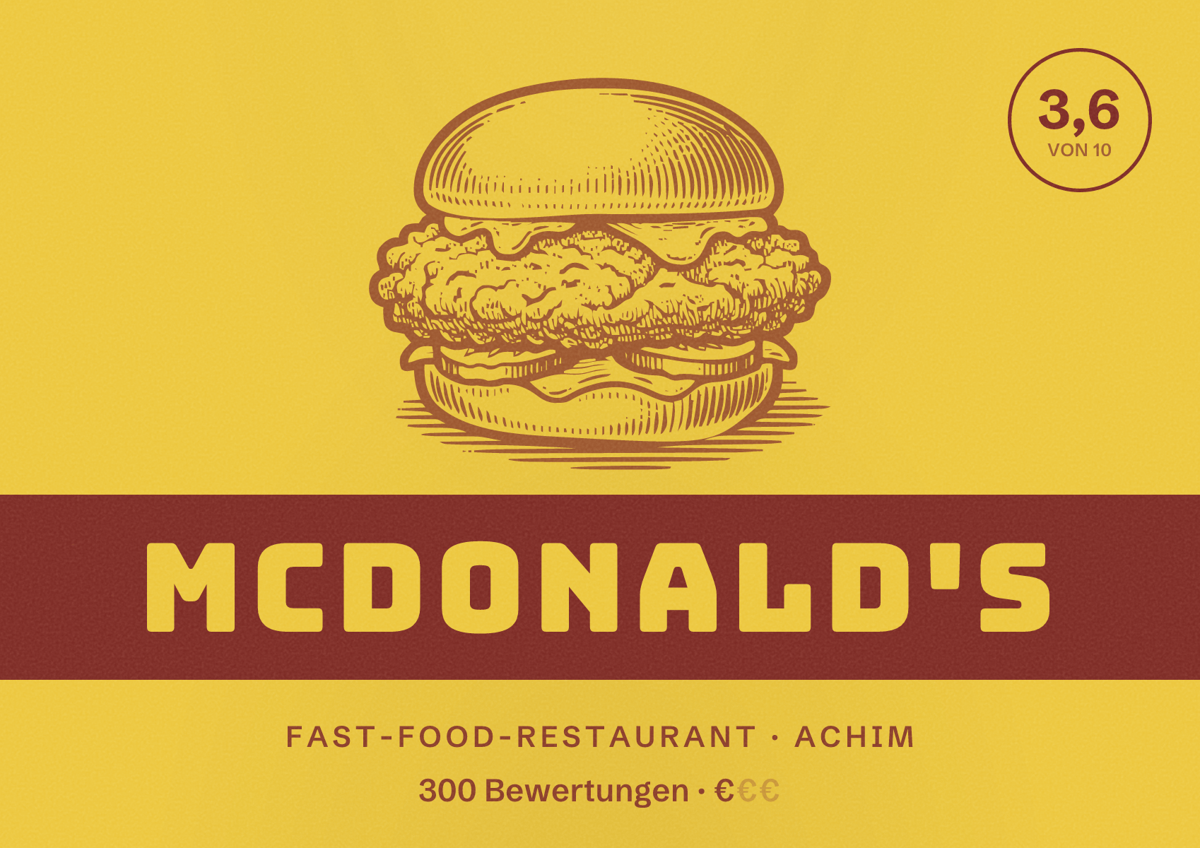 Illustriertes Poster von McDonald's, Fast-Food-Restaurant in Achim: Bewertung 3,6 von 10 aus 300 Bewertungen, Preisniveau €