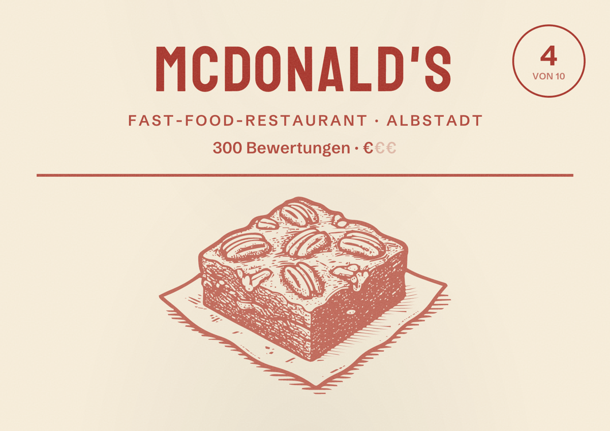 Illustriertes Poster von McDonald's, Fast-Food-Restaurant in Albstadt: Bewertung 4 von 10 aus 300 Bewertungen, Preisniveau €