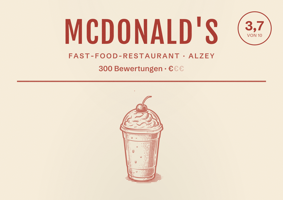 Illustriertes Poster von McDonald's, Fast-Food-Restaurant in Alzey: Bewertung 3,7 von 10 aus 300 Bewertungen, Preisniveau €