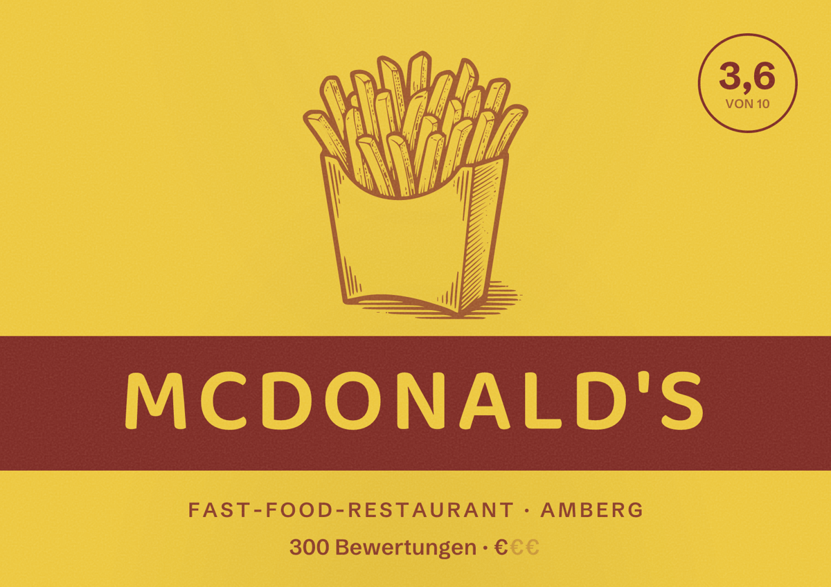 Illustriertes Poster von McDonald's, Fast-Food-Restaurant in Amberg: Bewertung 3,6 von 10 aus 300 Bewertungen, Preisniveau €