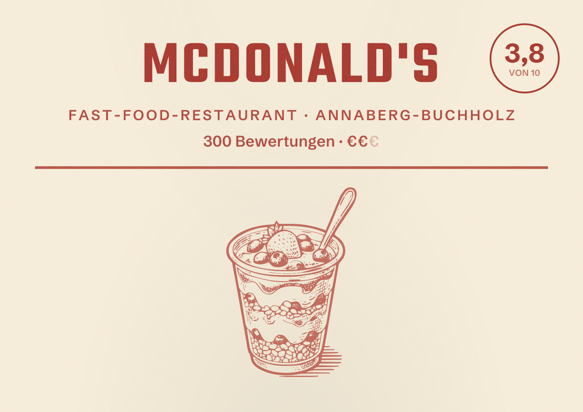 Illustriertes Poster von McDonald's, Fast-Food-Restaurant in Annaberg-Buchholz: Bewertung 3,8 von 10 aus 300 Bewertungen, Preisniveau €€