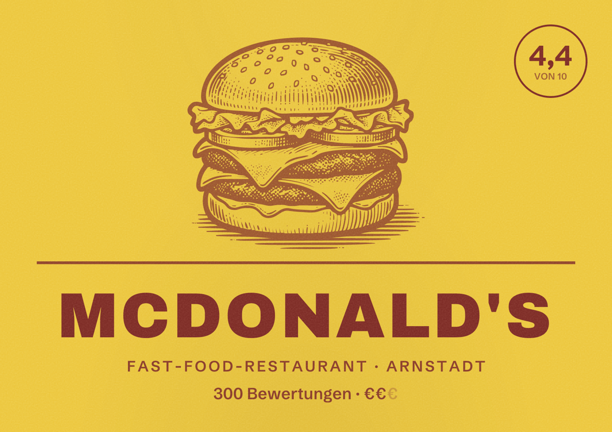 Illustriertes Poster von McDonald's, Fast-Food-Restaurant in Arnstadt: Bewertung 4,4 von 10 aus 300 Bewertungen, Preisniveau €€