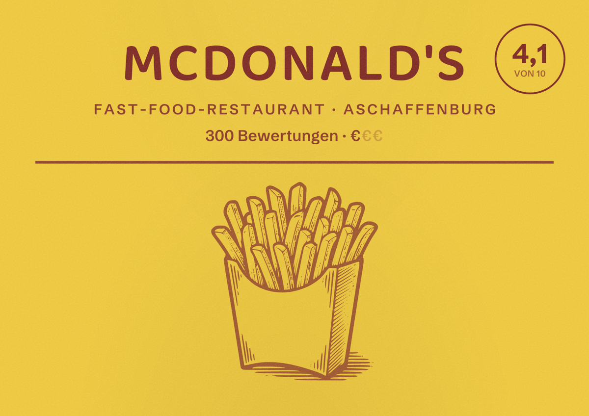 Illustriertes Poster von McDonald's, Fast-Food-Restaurant in Aschaffenburg: Bewertung 4,1 von 10 aus 300 Bewertungen, Preisniveau €