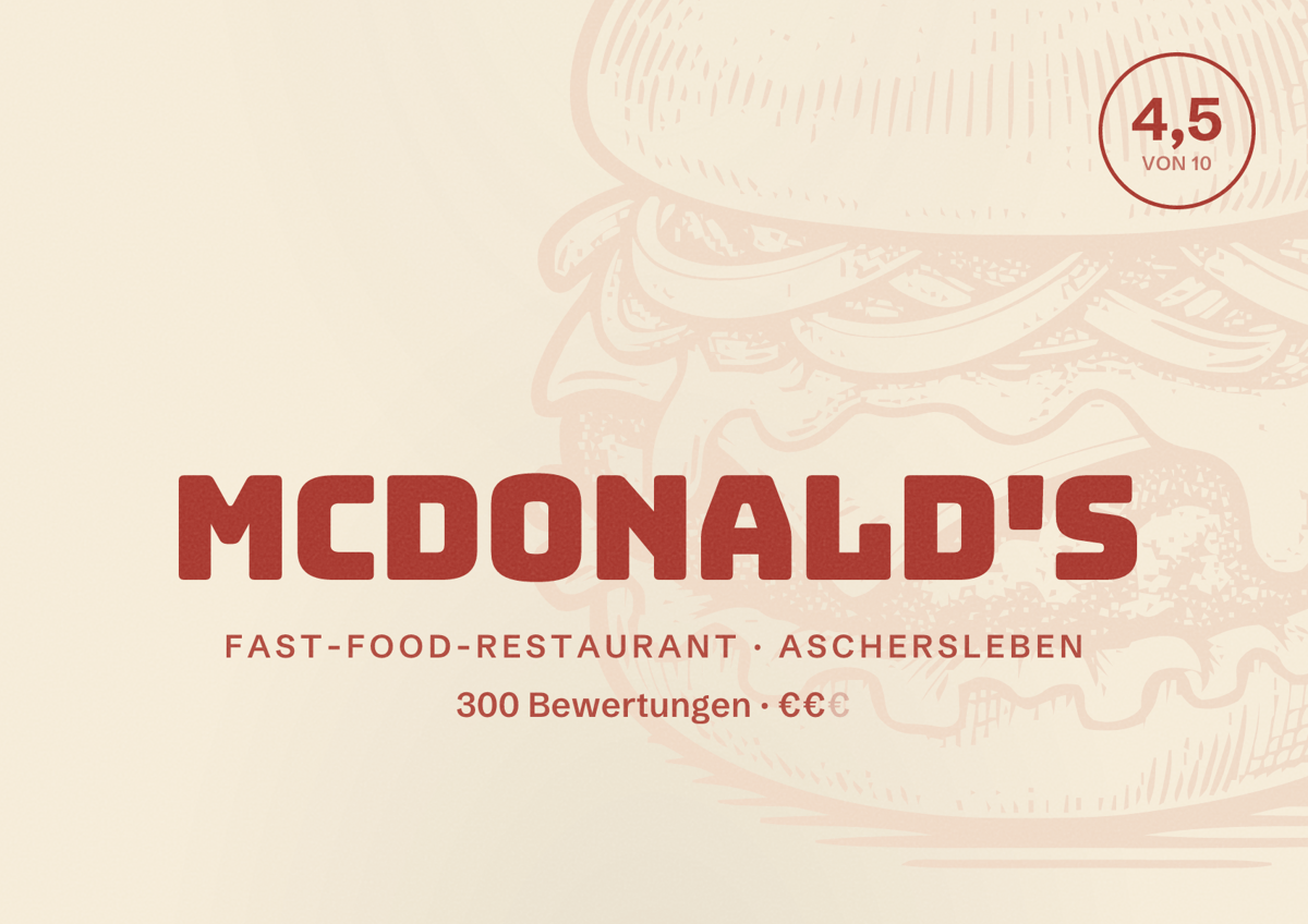 Illustriertes Poster von McDonald's, Fast-Food-Restaurant in Aschersleben: Bewertung 4,5 von 10 aus 300 Bewertungen, Preisniveau €€