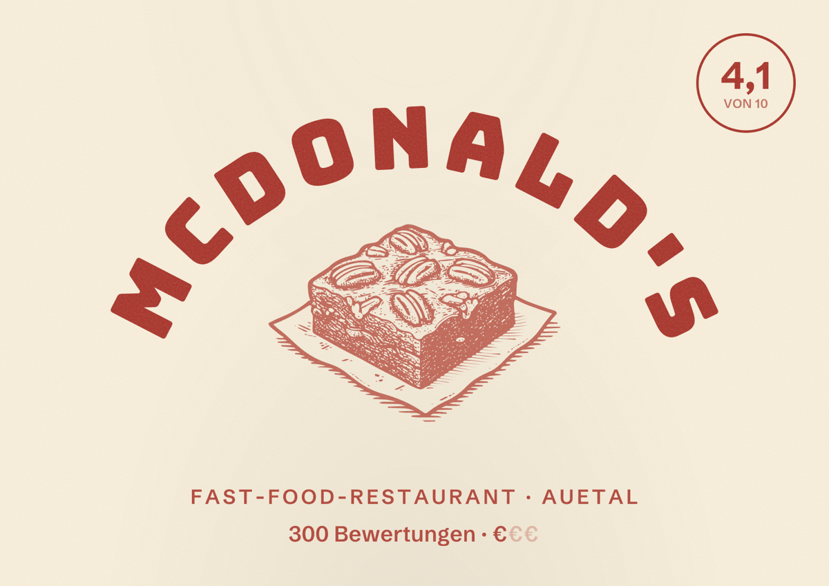 Illustriertes Poster von McDonald's, Fast-Food-Restaurant in Auetal: Bewertung 4,1 von 10 aus 300 Bewertungen, Preisniveau €