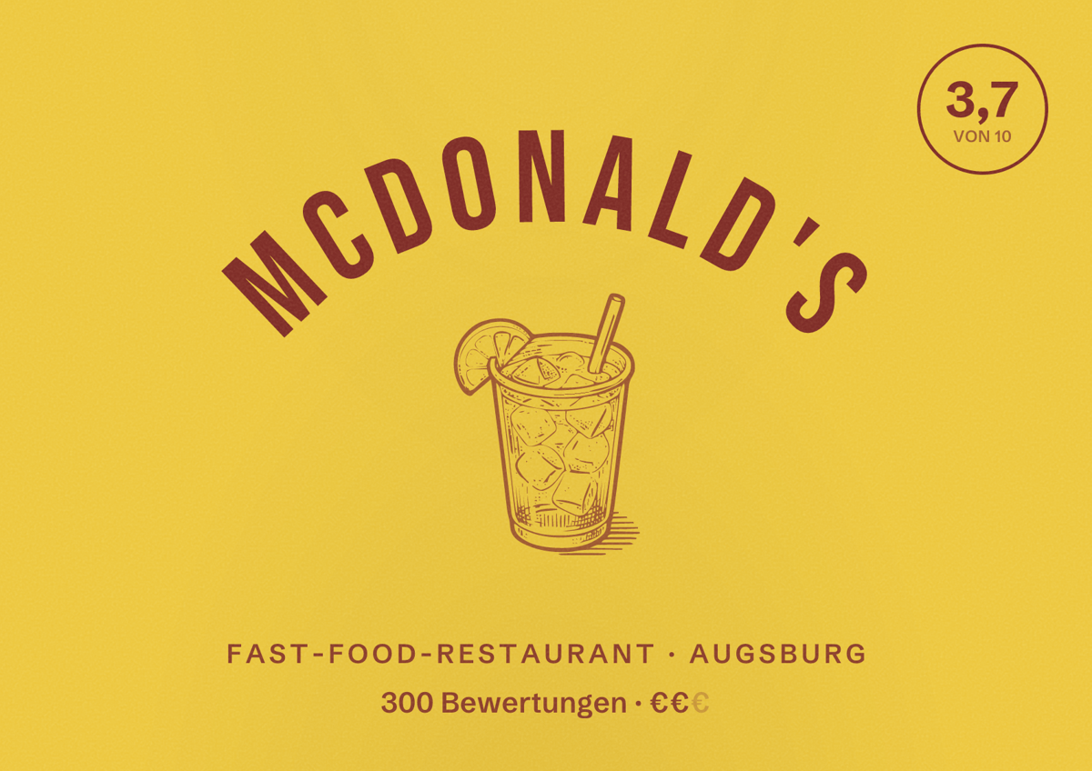 Illustriertes Poster von McDonald's, Fast-Food-Restaurant in Augsburg: Bewertung 3,7 von 10 aus 300 Bewertungen, Preisniveau €€