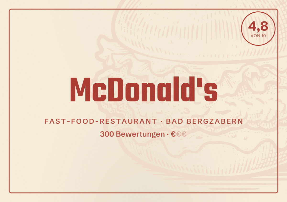 Illustriertes Poster von McDonald's, Fast-Food-Restaurant in Bad Bergzabern: Bewertung 4,8 von 10 aus 300 Bewertungen, Preisniveau €
