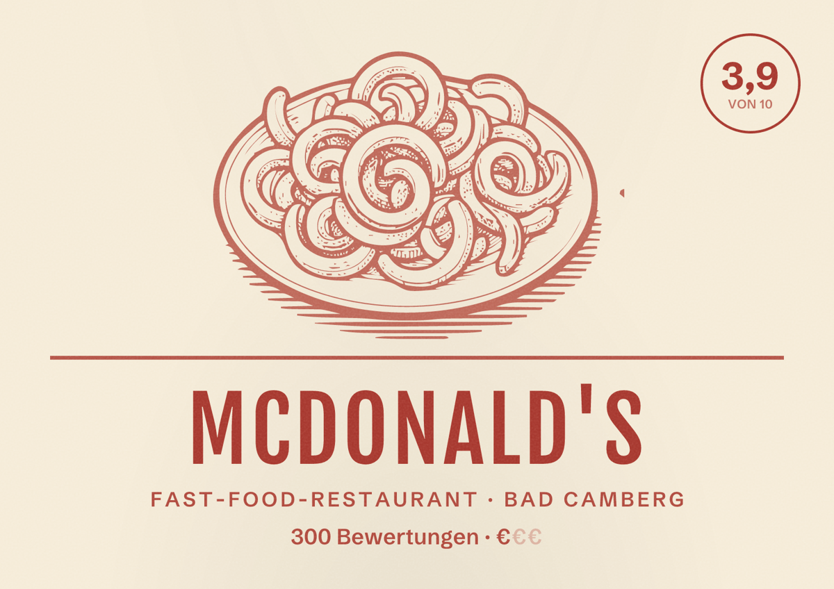 Illustriertes Poster von McDonald's, Fast-Food-Restaurant in Bad Camberg: Bewertung 3,9 von 10 aus 300 Bewertungen, Preisniveau €