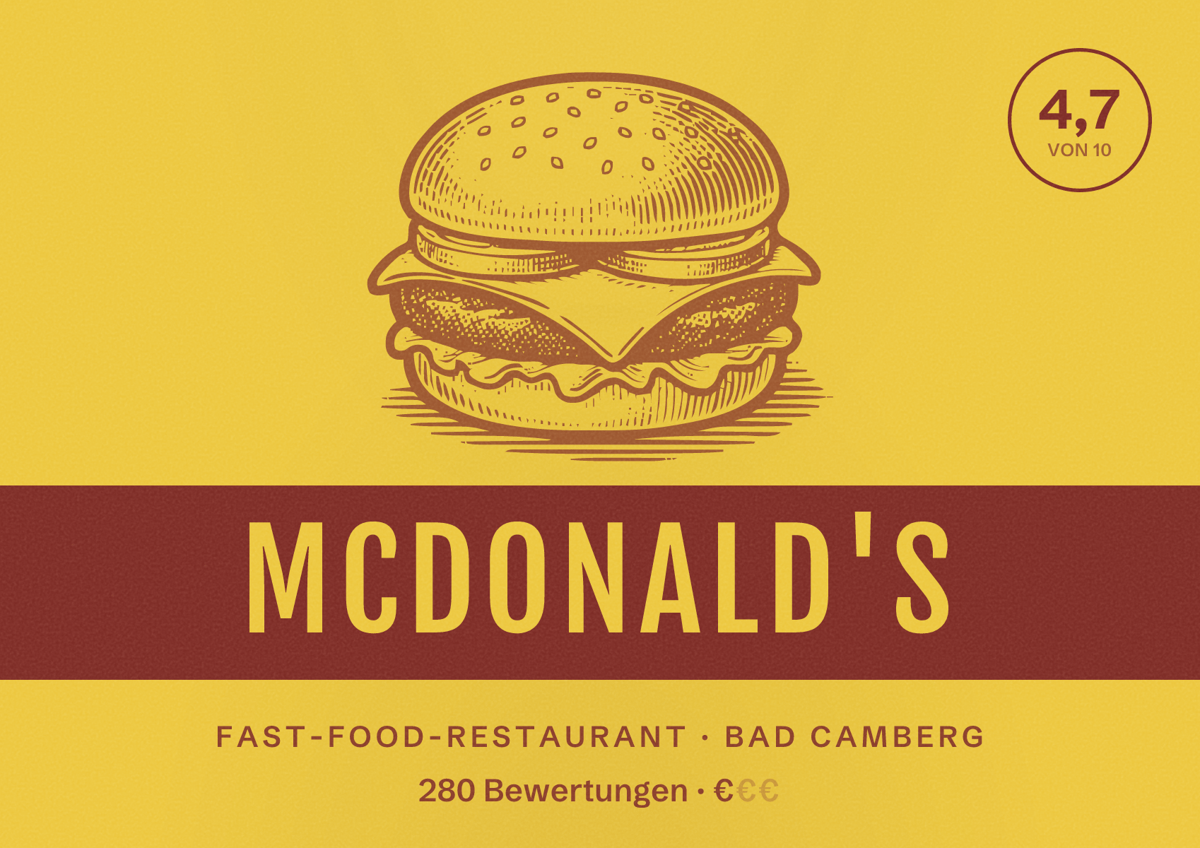 Illustriertes Poster von McDonald's, Fast-Food-Restaurant in Bad Camberg: Bewertung 4,7 von 10 aus 280 Bewertungen, Preisniveau €