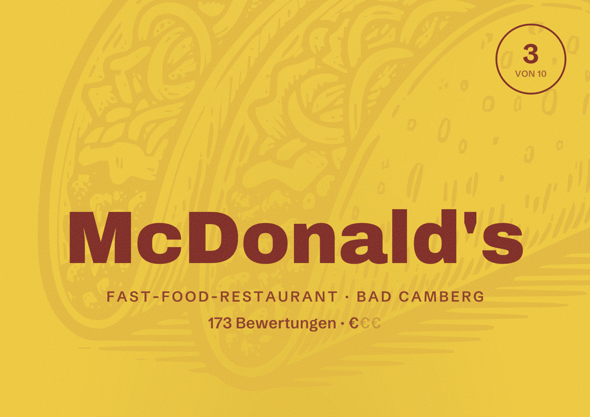 Illustriertes Poster von McDonald's, Fast-Food-Restaurant in Bad Camberg: Bewertung 3 von 10 aus 173 Bewertungen, Preisniveau €