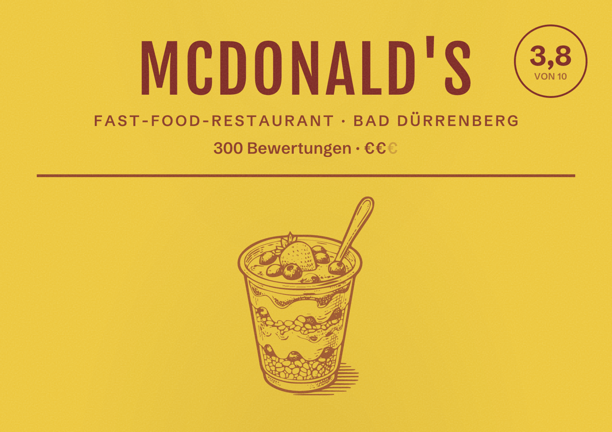 Illustriertes Poster von McDonald's, Fast-Food-Restaurant in Bad Dürrenberg: Bewertung 3,8 von 10 aus 300 Bewertungen, Preisniveau €€