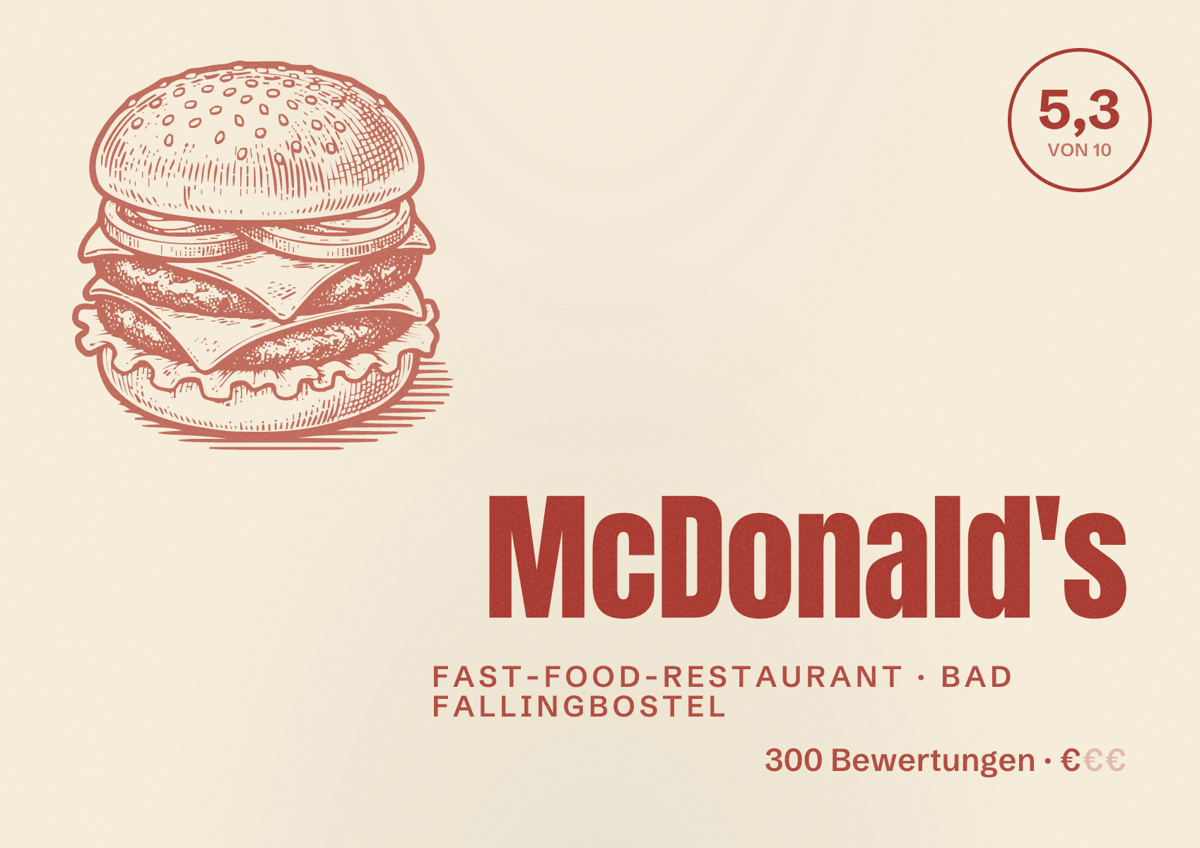 Illustriertes Poster von McDonald's, Fast-Food-Restaurant in Bad Fallingbostel: Bewertung 5,3 von 10 aus 300 Bewertungen, Preisniveau €