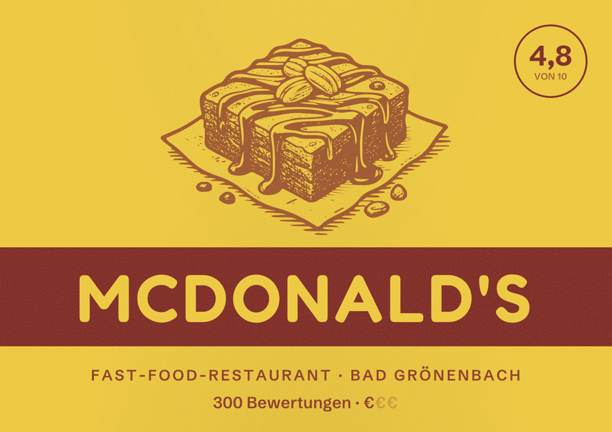 Illustriertes Poster von McDonald's, Fast-Food-Restaurant in Bad Grönenbach: Bewertung 4,8 von 10 aus 300 Bewertungen, Preisniveau €