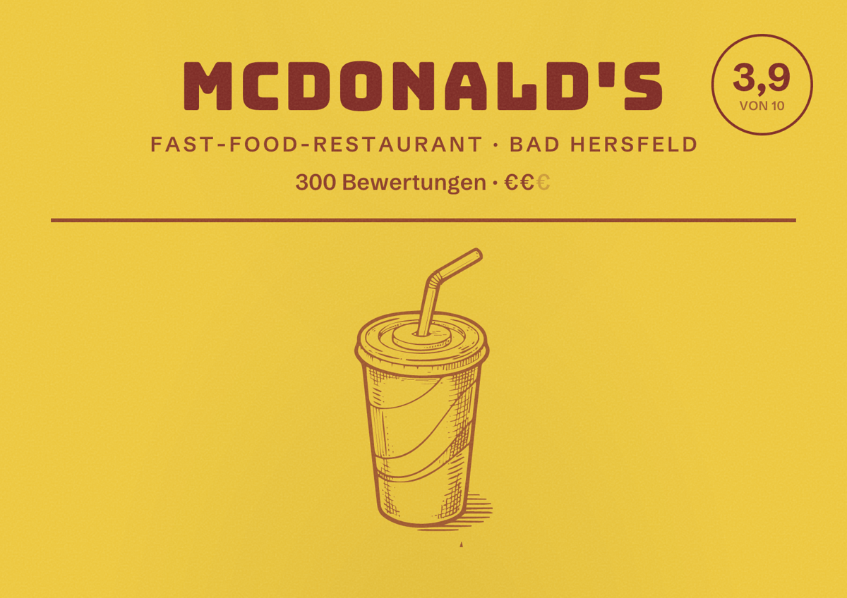 Illustriertes Poster von McDonald's, Fast-Food-Restaurant in Bad Hersfeld: Bewertung 3,9 von 10 aus 300 Bewertungen, Preisniveau €€
