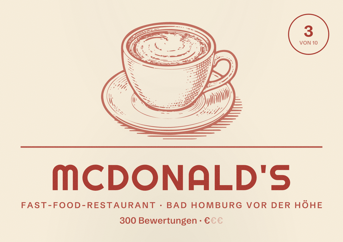 Illustriertes Poster von McDonald's, Fast-Food-Restaurant in Bad Homburg vor der Höhe: Bewertung 3 von 10 aus 300 Bewertungen, Preisniveau €