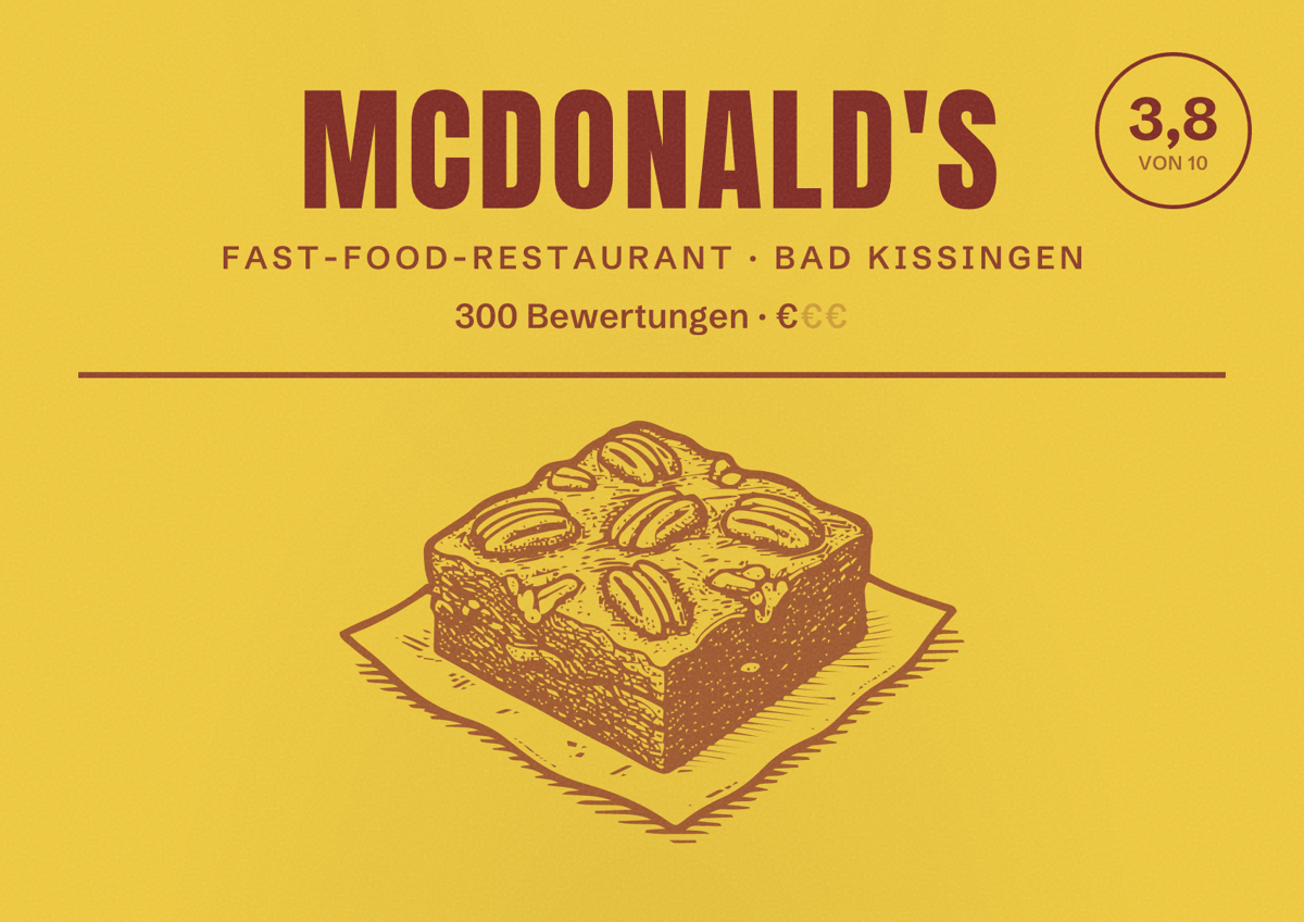 Illustriertes Poster von McDonald's, Fast-Food-Restaurant in Bad Kissingen: Bewertung 3,8 von 10 aus 300 Bewertungen, Preisniveau €