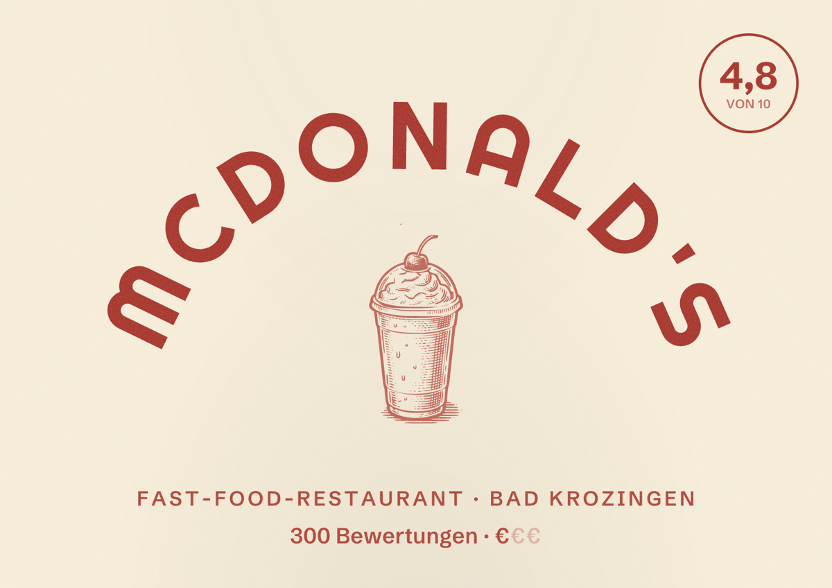 Illustriertes Poster von McDonald's, Fast-Food-Restaurant in Bad Krozingen: Bewertung 4,8 von 10 aus 300 Bewertungen, Preisniveau €