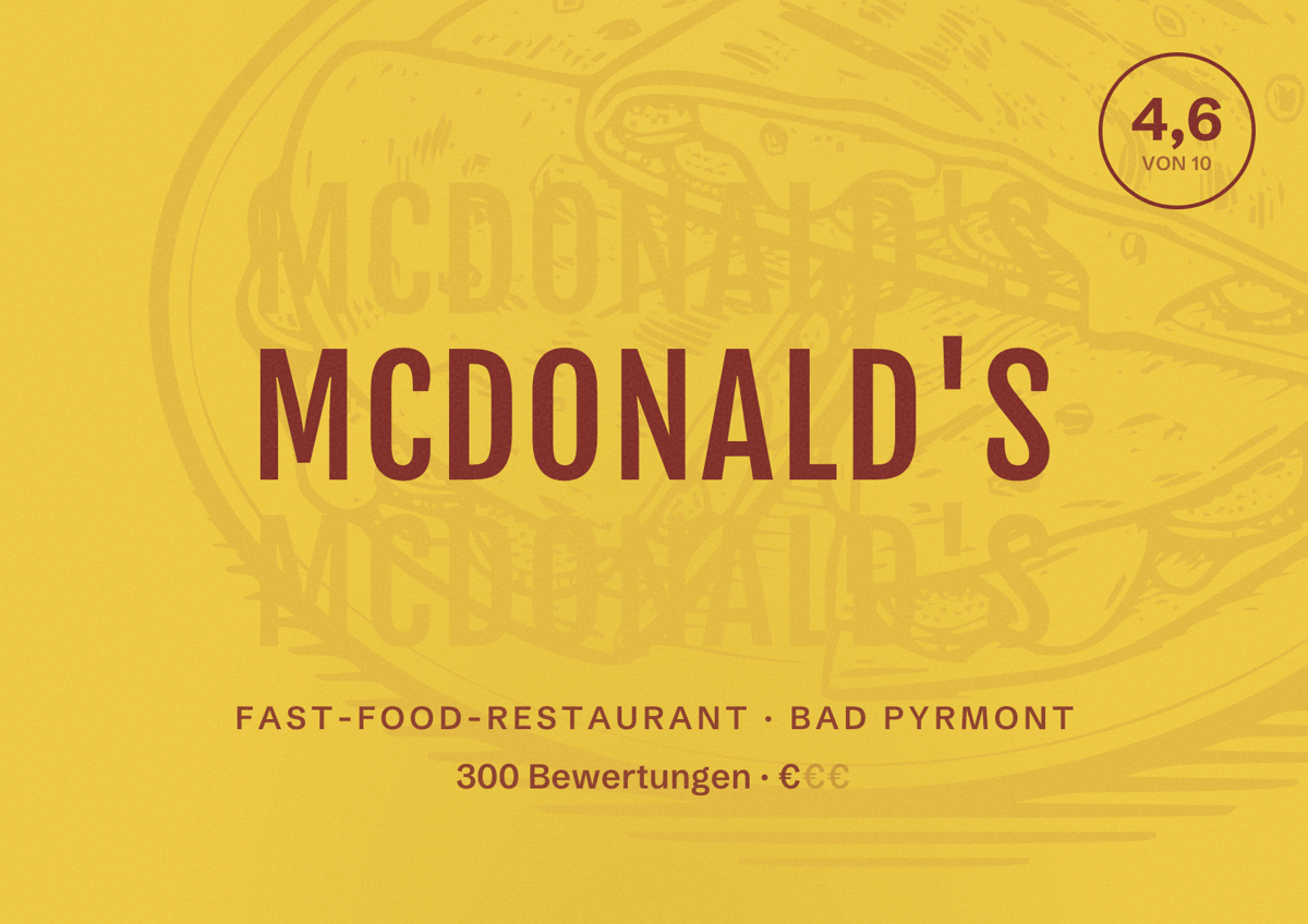 Illustriertes Poster von McDonald's, Fast-Food-Restaurant in Bad Pyrmont: Bewertung 4,6 von 10 aus 300 Bewertungen, Preisniveau €