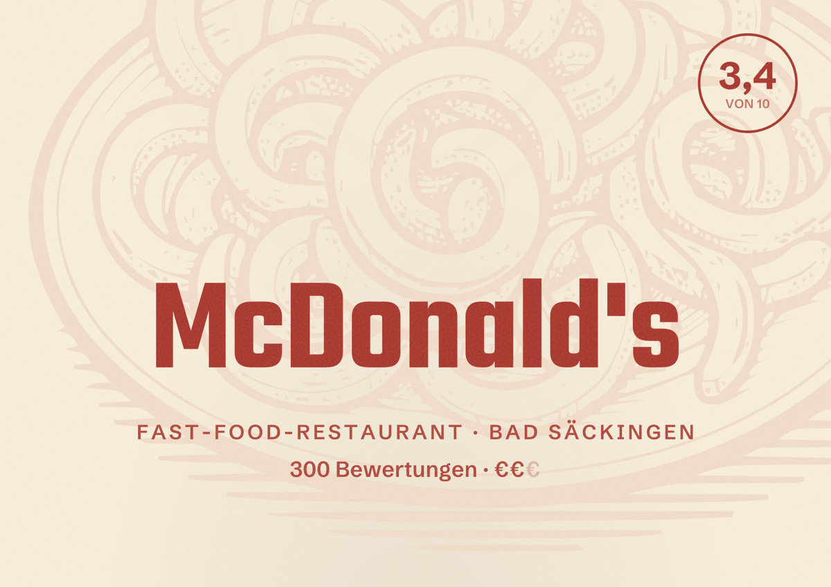 Illustriertes Poster von McDonald's, Fast-Food-Restaurant in Bad Säckingen: Bewertung 3,4 von 10 aus 300 Bewertungen, Preisniveau €€