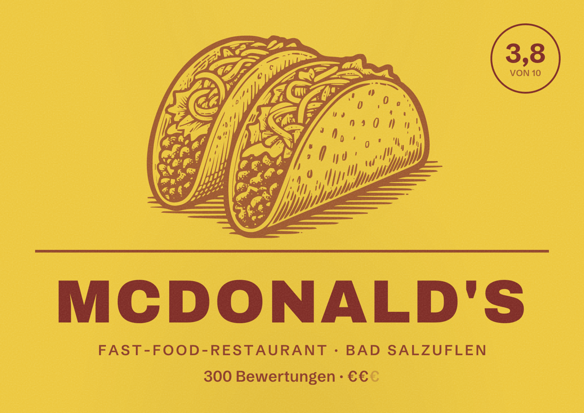 Illustriertes Poster von McDonald's, Fast-Food-Restaurant in Bad Salzuflen: Bewertung 3,8 von 10 aus 300 Bewertungen, Preisniveau €€