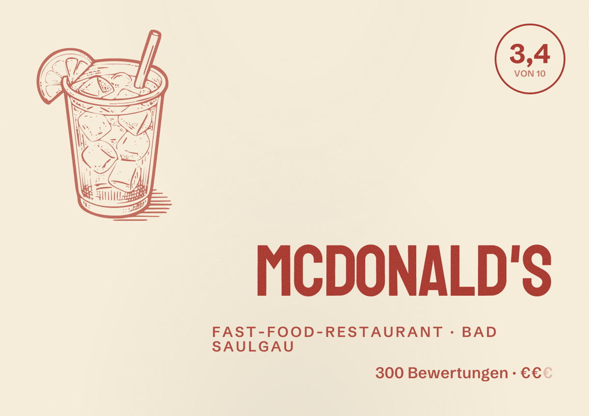 Illustriertes Poster von McDonald's, Fast-Food-Restaurant in Bad Saulgau: Bewertung 3,4 von 10 aus 300 Bewertungen, Preisniveau €€