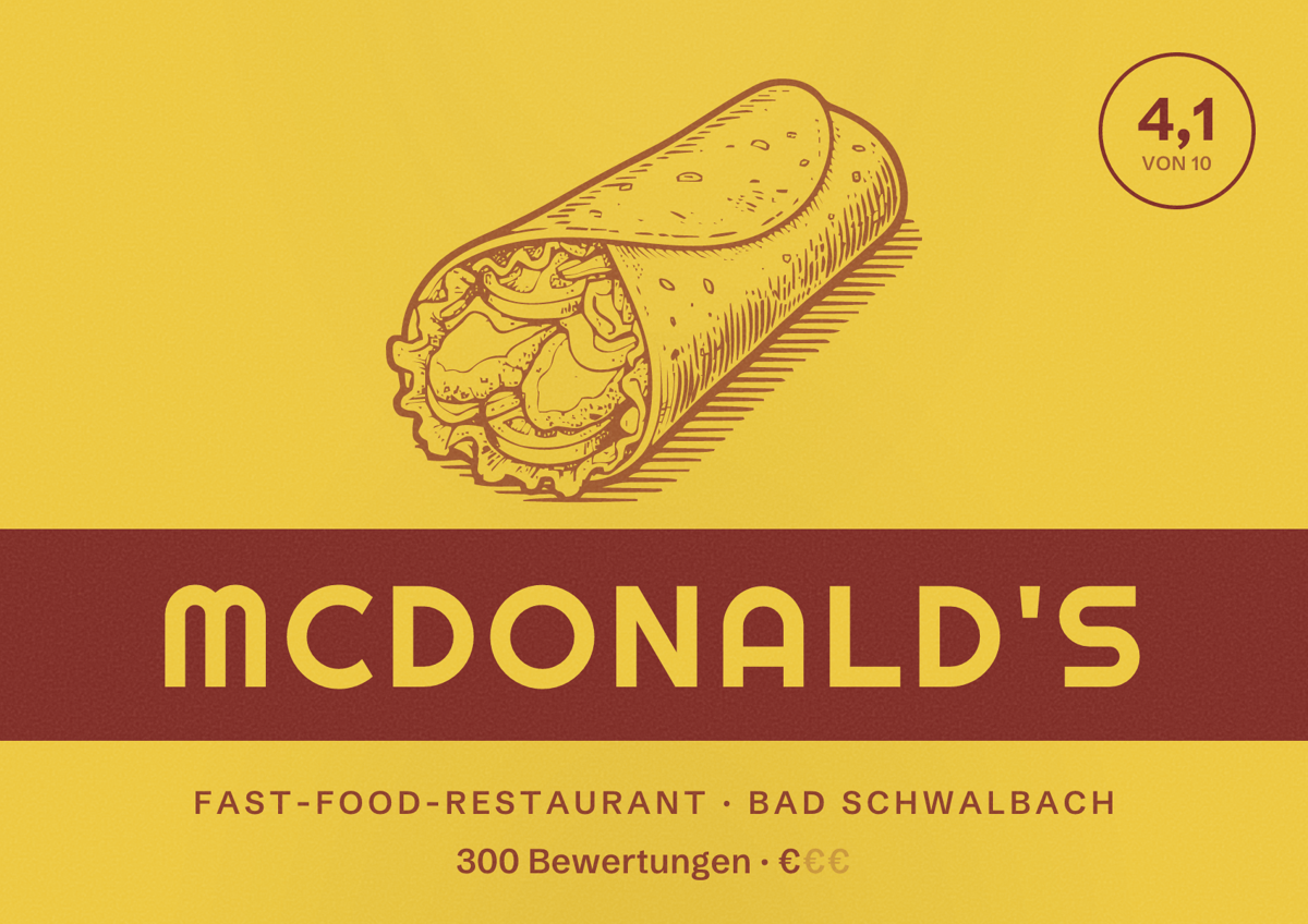 Illustriertes Poster von McDonald's, Fast-Food-Restaurant in Bad Schwalbach: Bewertung 4,1 von 10 aus 300 Bewertungen, Preisniveau €
