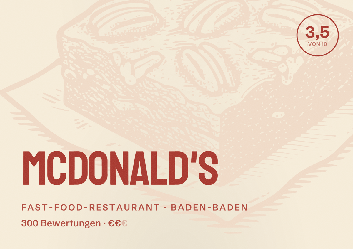 Illustriertes Poster von McDonald's, Fast-Food-Restaurant in Baden-Baden: Bewertung 3,5 von 10 aus 300 Bewertungen, Preisniveau €€