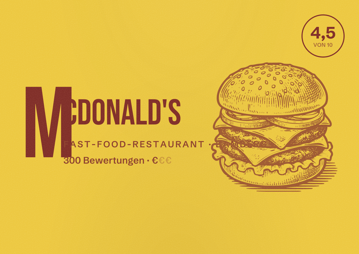 Illustriertes Poster von McDonald's, Fast-Food-Restaurant in Bamberg: Bewertung 4,5 von 10 aus 300 Bewertungen, Preisniveau €