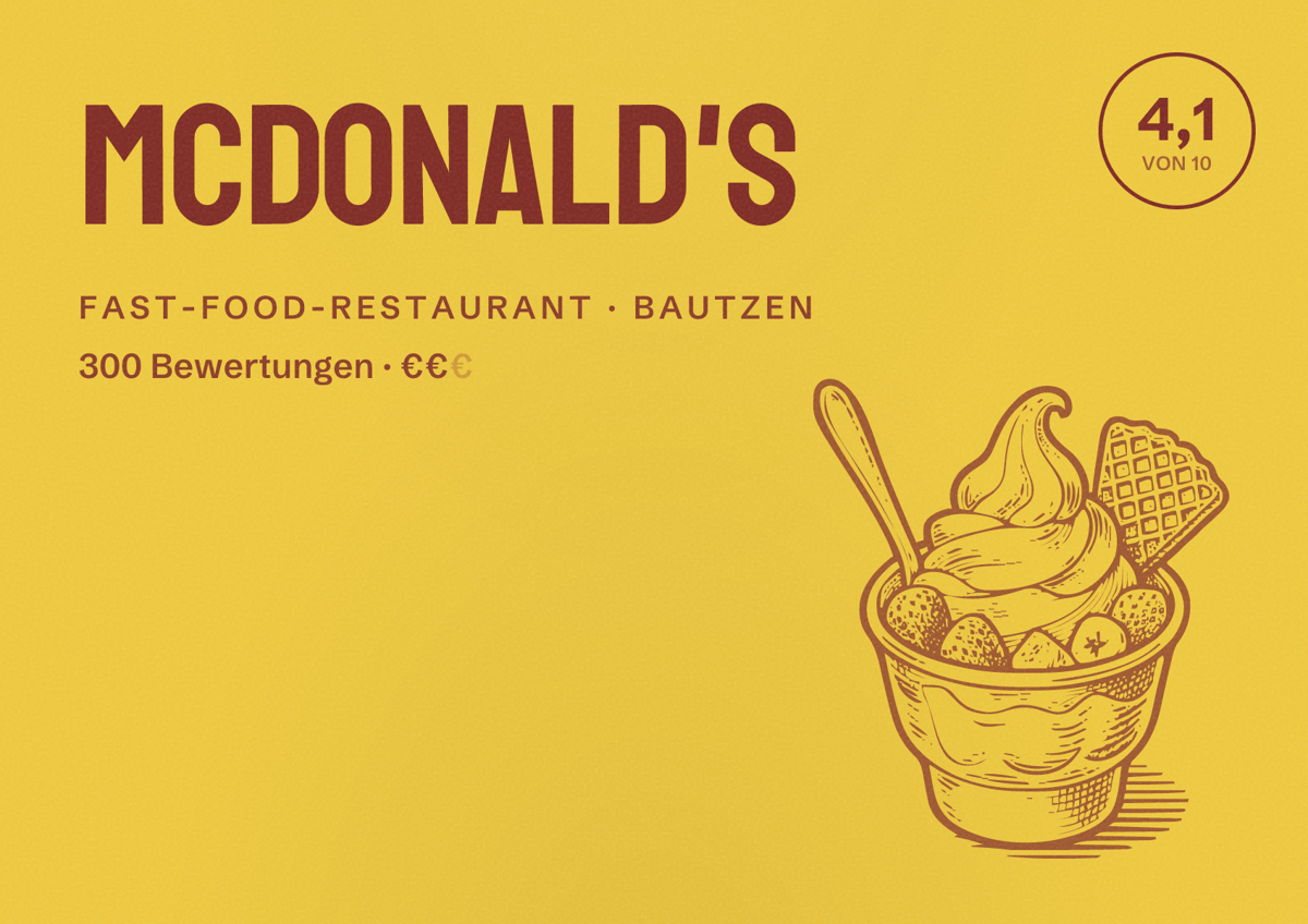 Illustriertes Poster von McDonald's, Fast-Food-Restaurant in Bautzen: Bewertung 4,1 von 10 aus 300 Bewertungen, Preisniveau €€