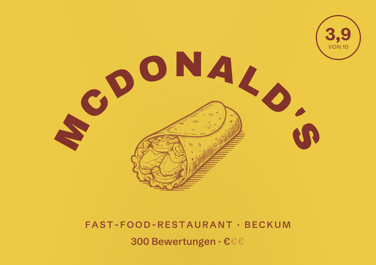 Illustriertes Poster von McDonald's, Fast-Food-Restaurant in Beckum: Bewertung 3,9 von 10 aus 300 Bewertungen, Preisniveau €