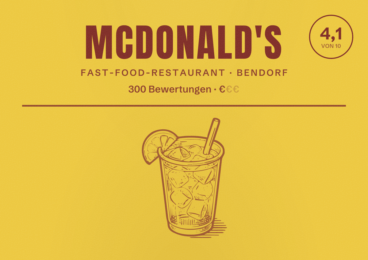 Illustriertes Poster von McDonald's, Fast-Food-Restaurant in Bendorf: Bewertung 4,1 von 10 aus 300 Bewertungen, Preisniveau €