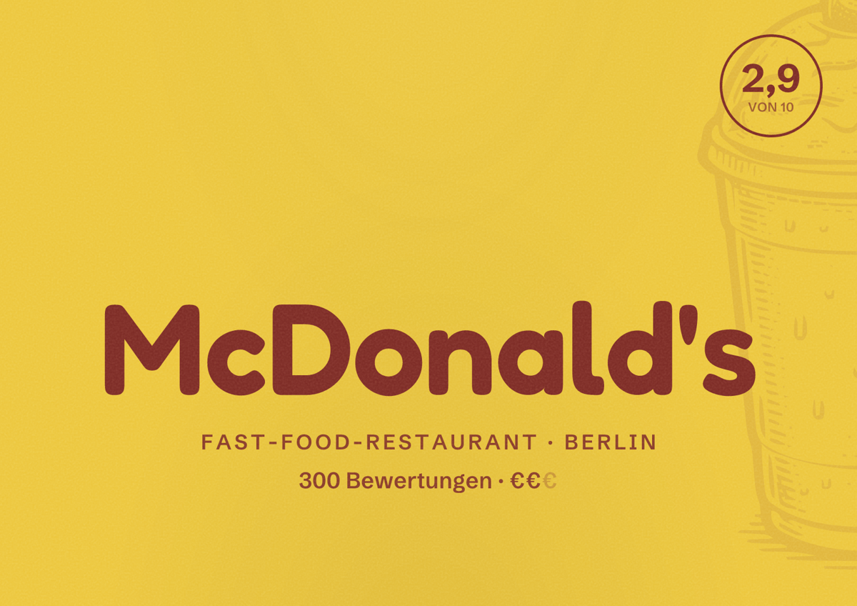 Illustriertes Poster von McDonald's, Fast-Food-Restaurant in Berlin: Bewertung 2,9 von 10 aus 300 Bewertungen, Preisniveau €€
