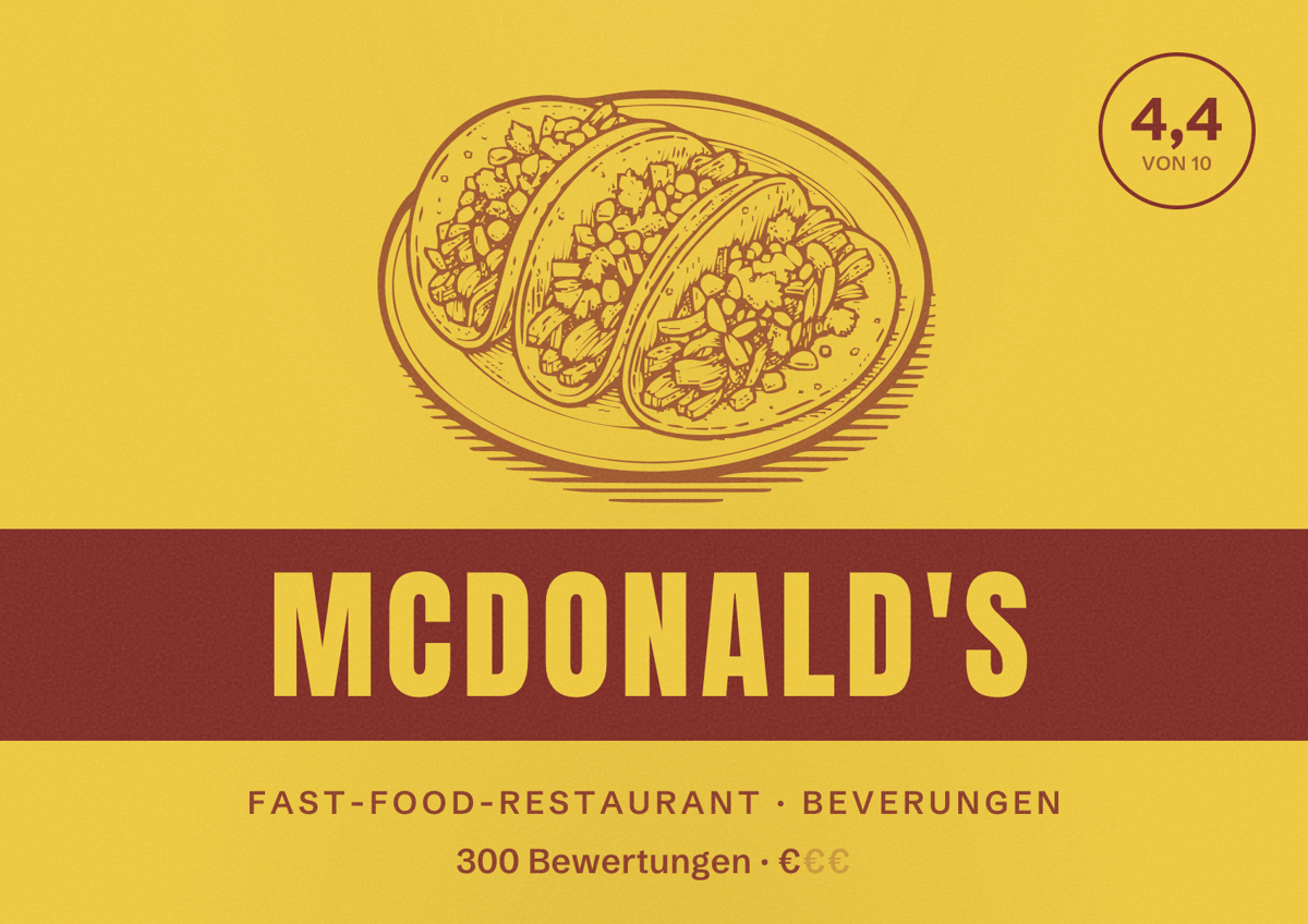 Illustriertes Poster von McDonald's, Fast-Food-Restaurant in Beverungen: Bewertung 4,4 von 10 aus 300 Bewertungen, Preisniveau €
