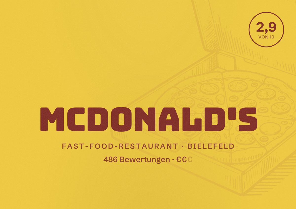 Illustriertes Poster von McDonald's, Fast-Food-Restaurant in Bielefeld: Bewertung 2,9 von 10 aus 486 Bewertungen, Preisniveau €€