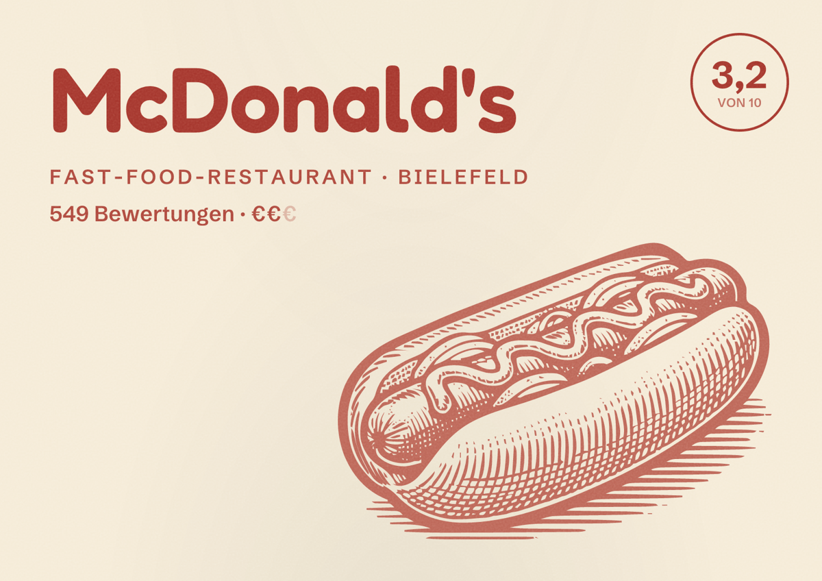 Illustriertes Poster von McDonald's, Fast-Food-Restaurant in Bielefeld: Bewertung 3,2 von 10 aus 549 Bewertungen, Preisniveau €€