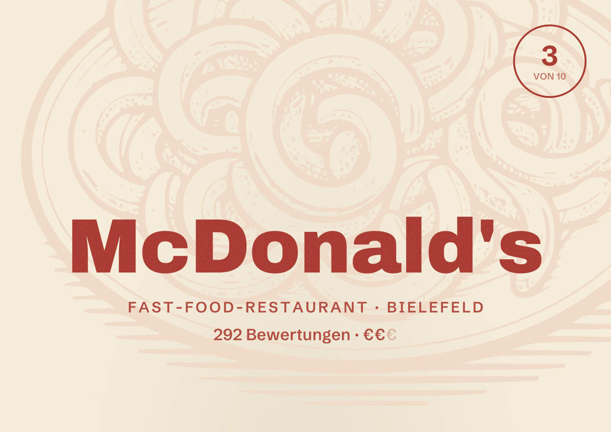 Illustriertes Poster von McDonald's, Fast-Food-Restaurant in Bielefeld: Bewertung 3 von 10 aus 292 Bewertungen, Preisniveau €€