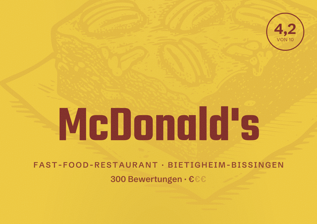 Illustriertes Poster von McDonald's, Fast-Food-Restaurant in Bietigheim-Bissingen: Bewertung 4,2 von 10 aus 300 Bewertungen, Preisniveau €