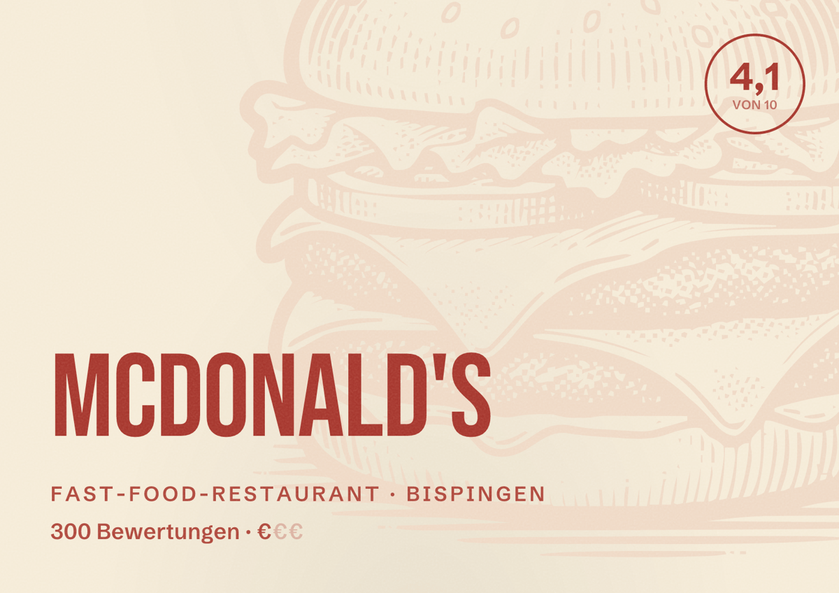 Illustriertes Poster von McDonald's, Fast-Food-Restaurant in Bispingen: Bewertung 4,1 von 10 aus 300 Bewertungen, Preisniveau €