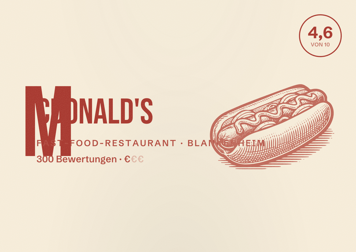 Illustriertes Poster von McDonald's, Fast-Food-Restaurant in Blankenheim: Bewertung 4,6 von 10 aus 300 Bewertungen, Preisniveau €
