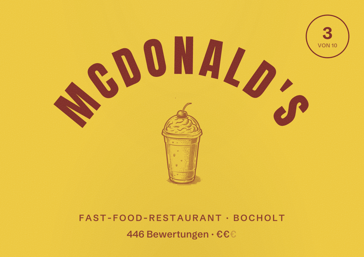 Illustriertes Poster von McDonald's, Fast-Food-Restaurant in Bocholt: Bewertung 3 von 10 aus 446 Bewertungen, Preisniveau €€