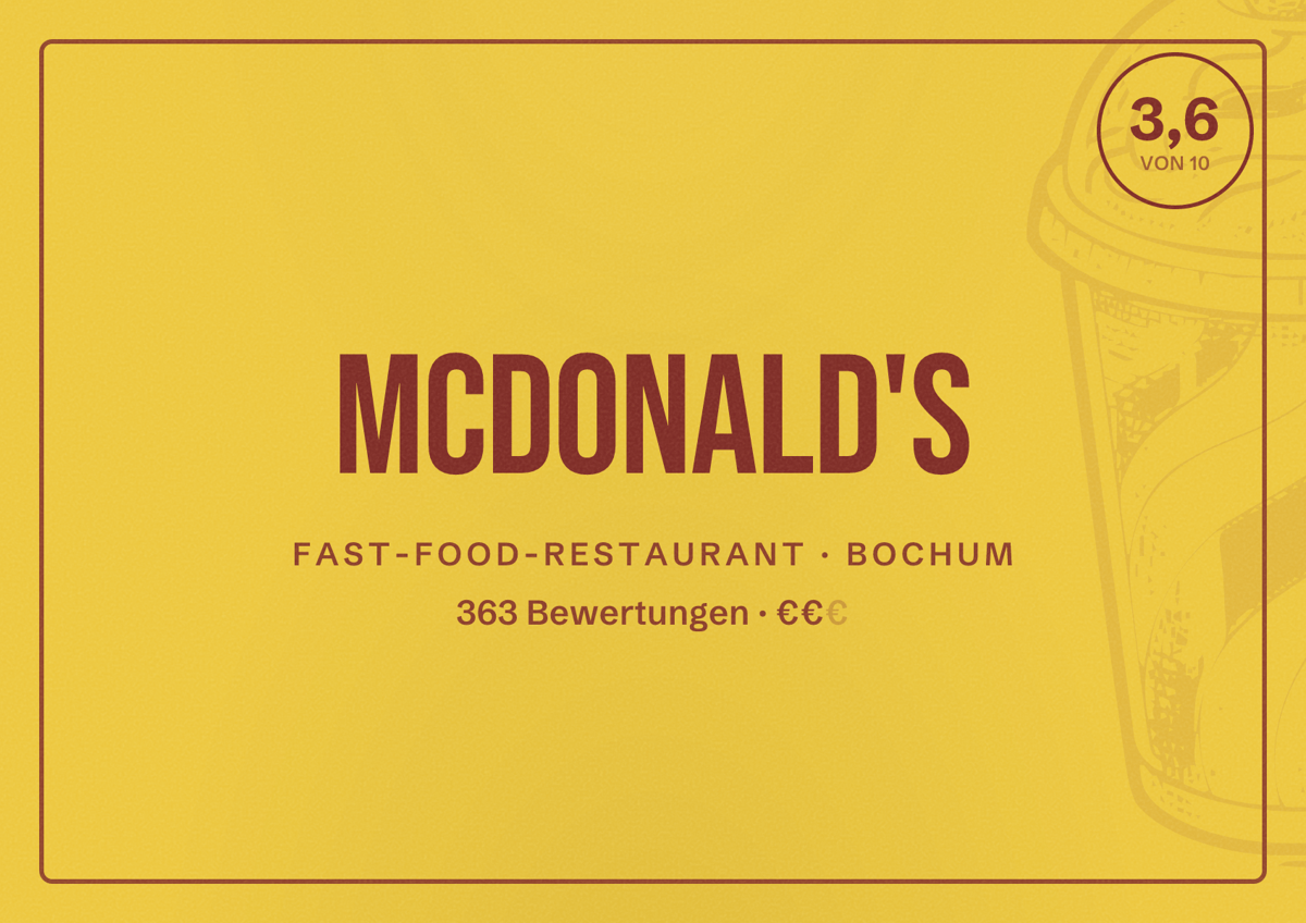 Illustriertes Poster von McDonald's, Fast-Food-Restaurant in Bochum: Bewertung 3,6 von 10 aus 363 Bewertungen, Preisniveau €€