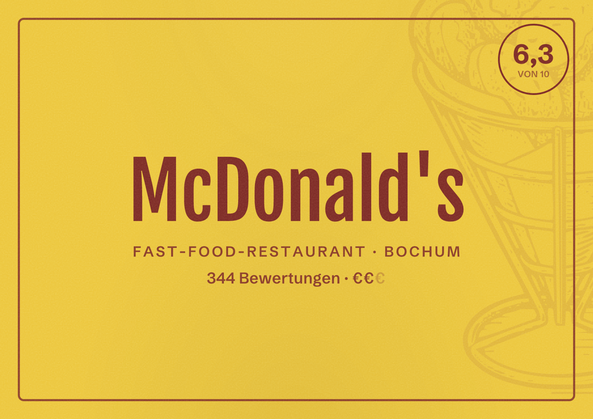 Illustriertes Poster von McDonald's, Fast-Food-Restaurant in Bochum: Gästebewertung 6,3 von 10 aus 344 Bewertungen