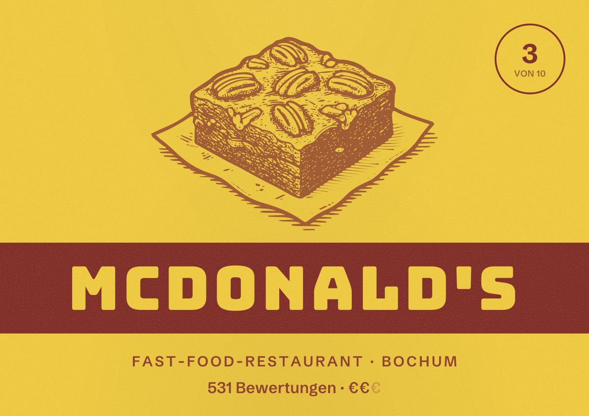 Illustriertes Poster von McDonald's, Fast-Food-Restaurant in Bochum: Bewertung 3 von 10 aus 531 Bewertungen, Preisniveau €€