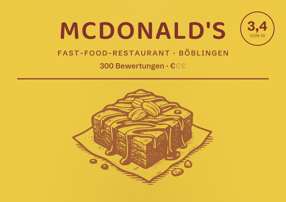 Illustriertes Poster von McDonald's, Fast-Food-Restaurant in Böblingen: Bewertung 3,4 von 10 aus 300 Bewertungen, Preisniveau €