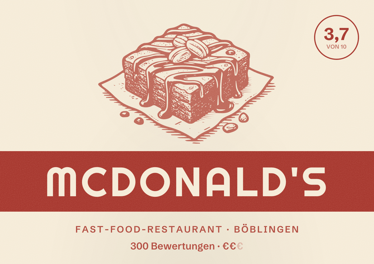 Illustriertes Poster von McDonald's, Fast-Food-Restaurant in Böblingen: Bewertung 3,7 von 10 aus 300 Bewertungen, Preisniveau €€