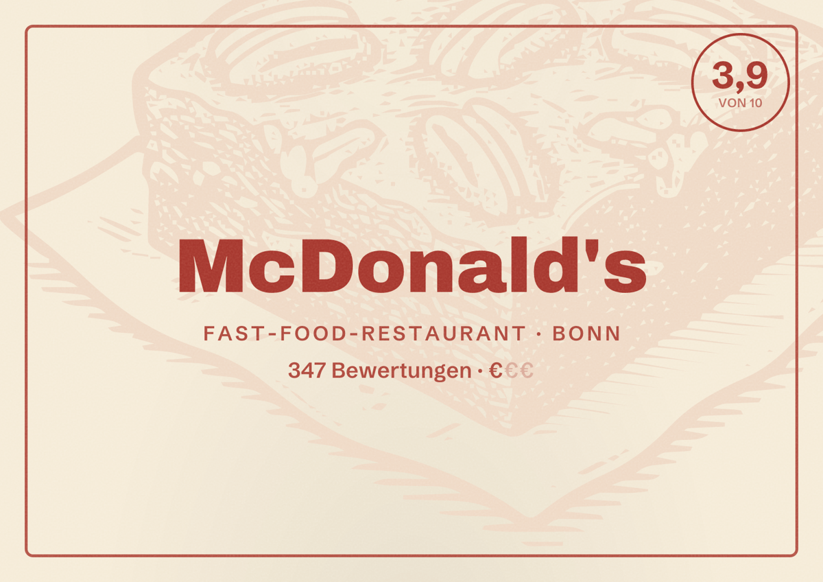 Illustriertes Poster von McDonald's, Fast-Food-Restaurant in Bonn: Bewertung 3,9 von 10 aus 347 Bewertungen, Preisniveau €