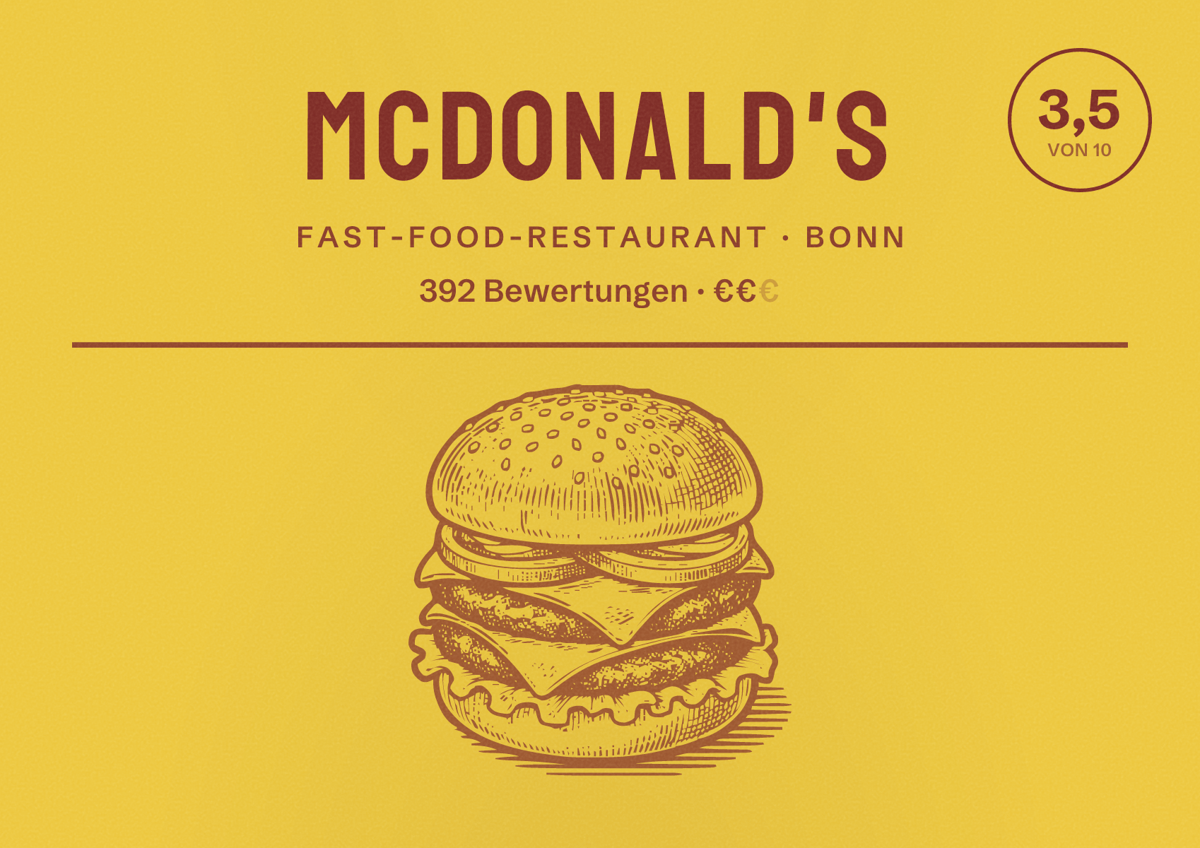 Illustriertes Poster von McDonald's, Fast-Food-Restaurant in Bonn: Bewertung 3,5 von 10 aus 392 Bewertungen, Preisniveau €€