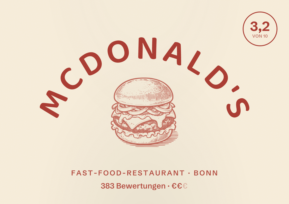 Illustriertes Poster von McDonald's, Fast-Food-Restaurant in Bonn: Bewertung 3,2 von 10 aus 383 Bewertungen, Preisniveau €€