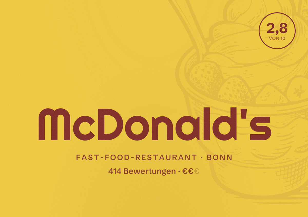 Illustriertes Poster von McDonald's, Fast-Food-Restaurant in Bonn: Bewertung 2,8 von 10 aus 414 Bewertungen, Preisniveau €€