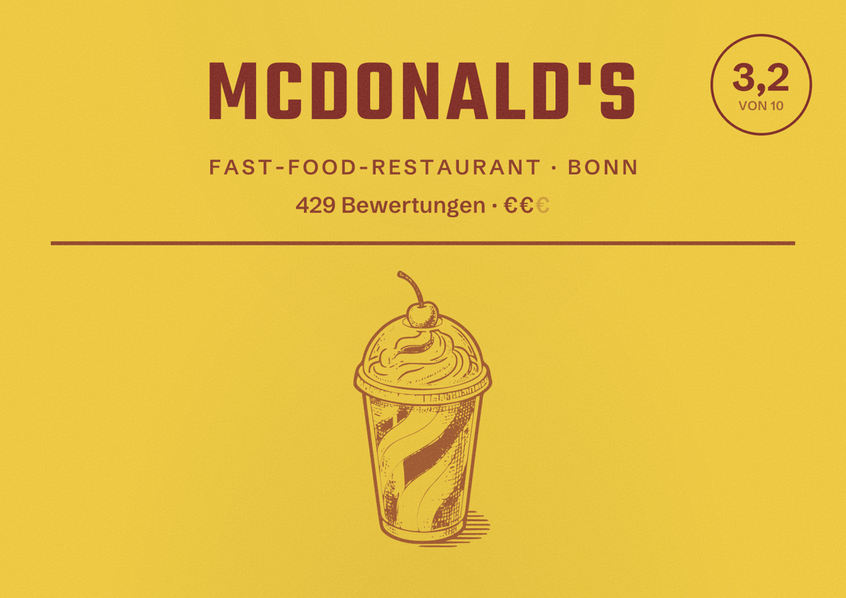 Illustriertes Poster von McDonald's, Fast-Food-Restaurant in Bonn: Bewertung 3,2 von 10 aus 429 Bewertungen, Preisniveau €€